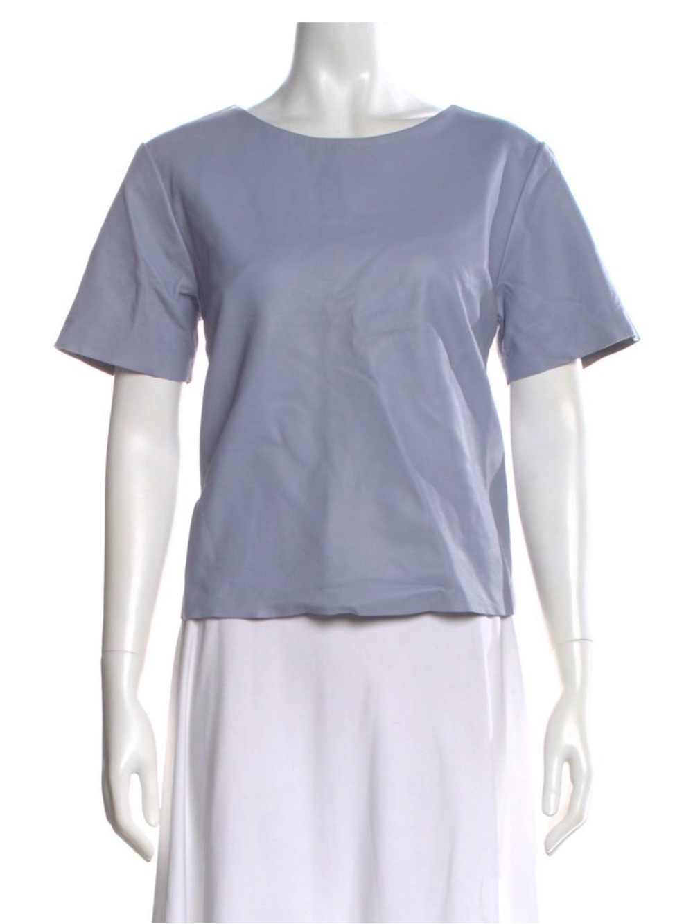 VEDA Powder Blue 100% Sheep Leather Short Sleeve Cropped Top Size M